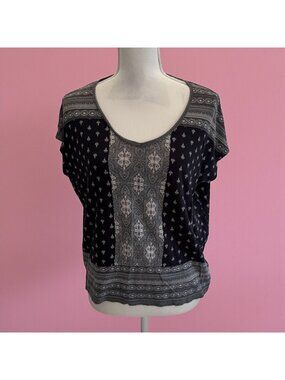 LUCKY BRAND Black White Cap Sleeve Top Size Large